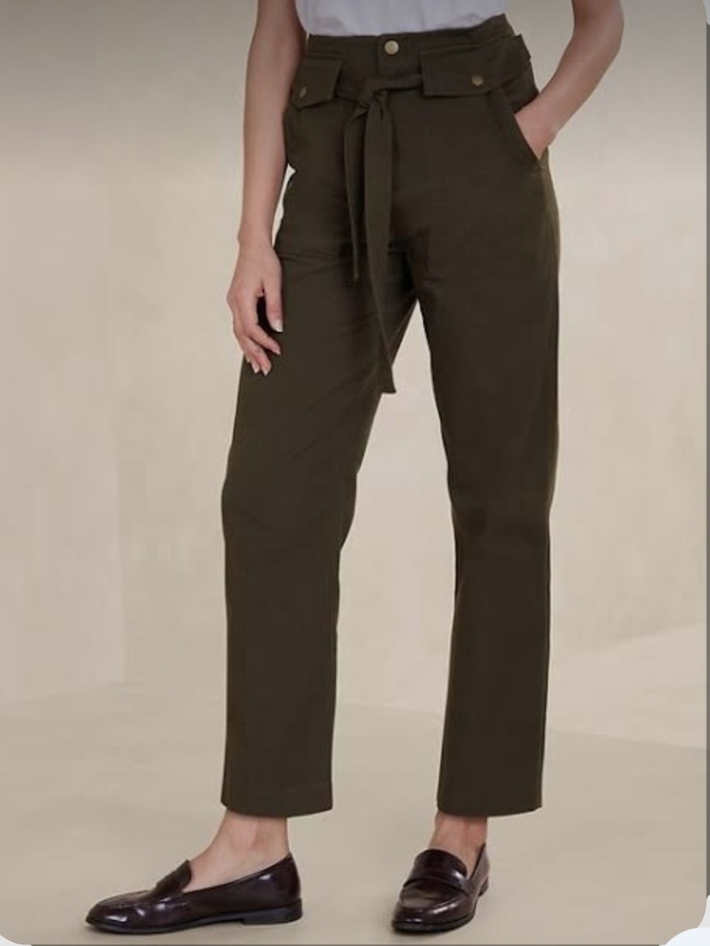 Banana Republic Utility Tie-Waist Pant Sz14 Camo Green Cotton Olive